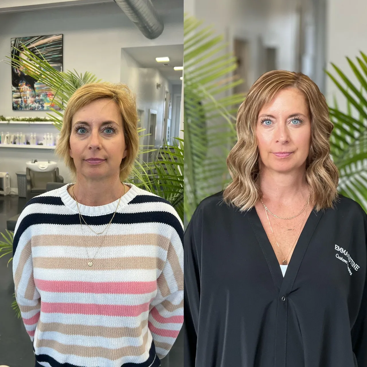 Before and After Added Length and Volume with Tape-In Extensions at Emma Justine Salon in Louisville, KY