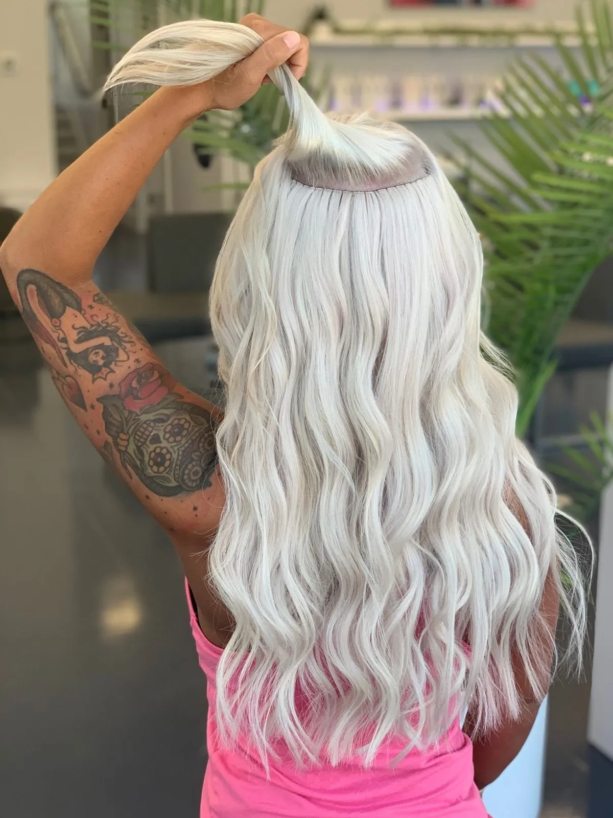 Hand Tied extensions on the long blonde hair - Louisville, KY