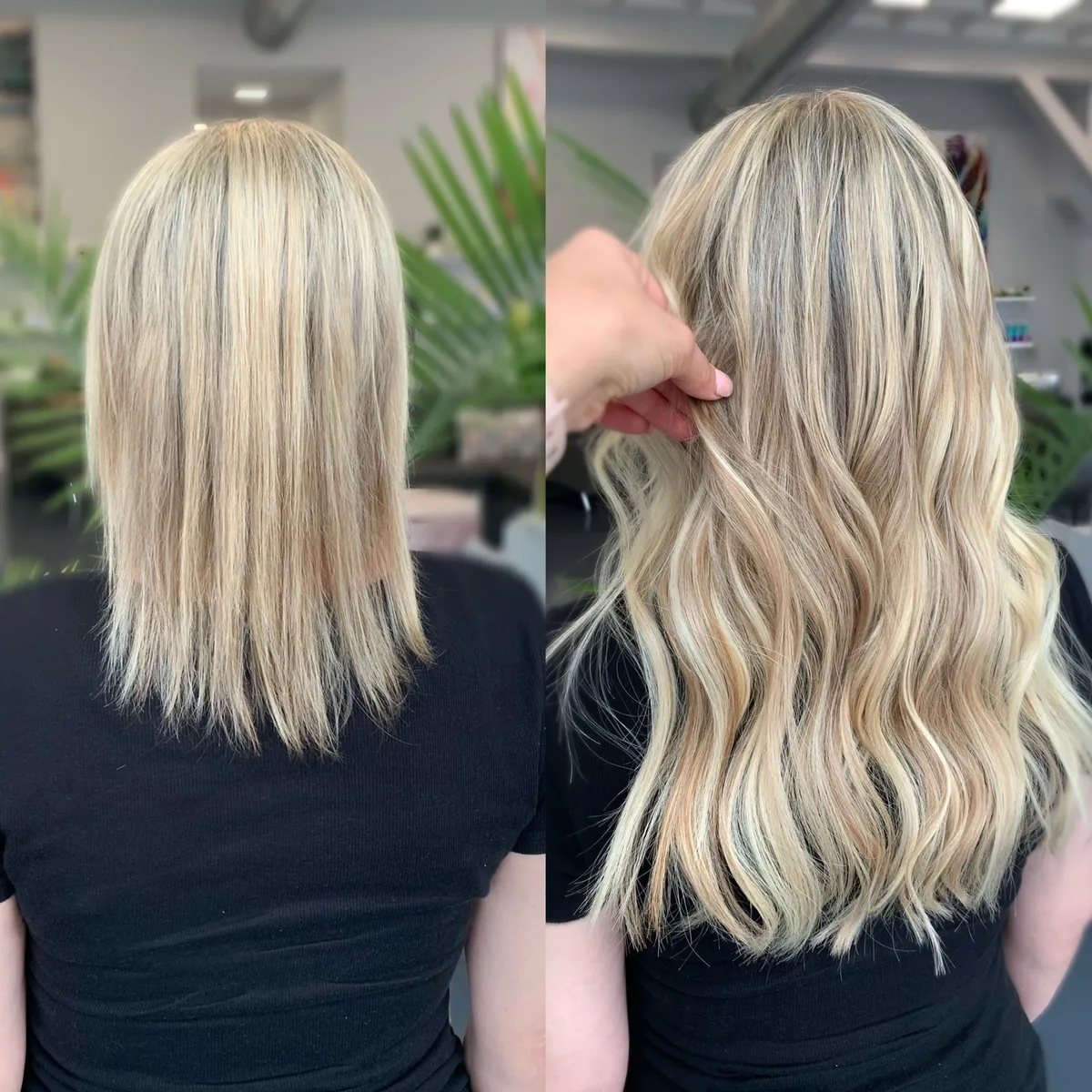 Before and after tape-in extensions at Emma Justine Salon in Louisville, KY