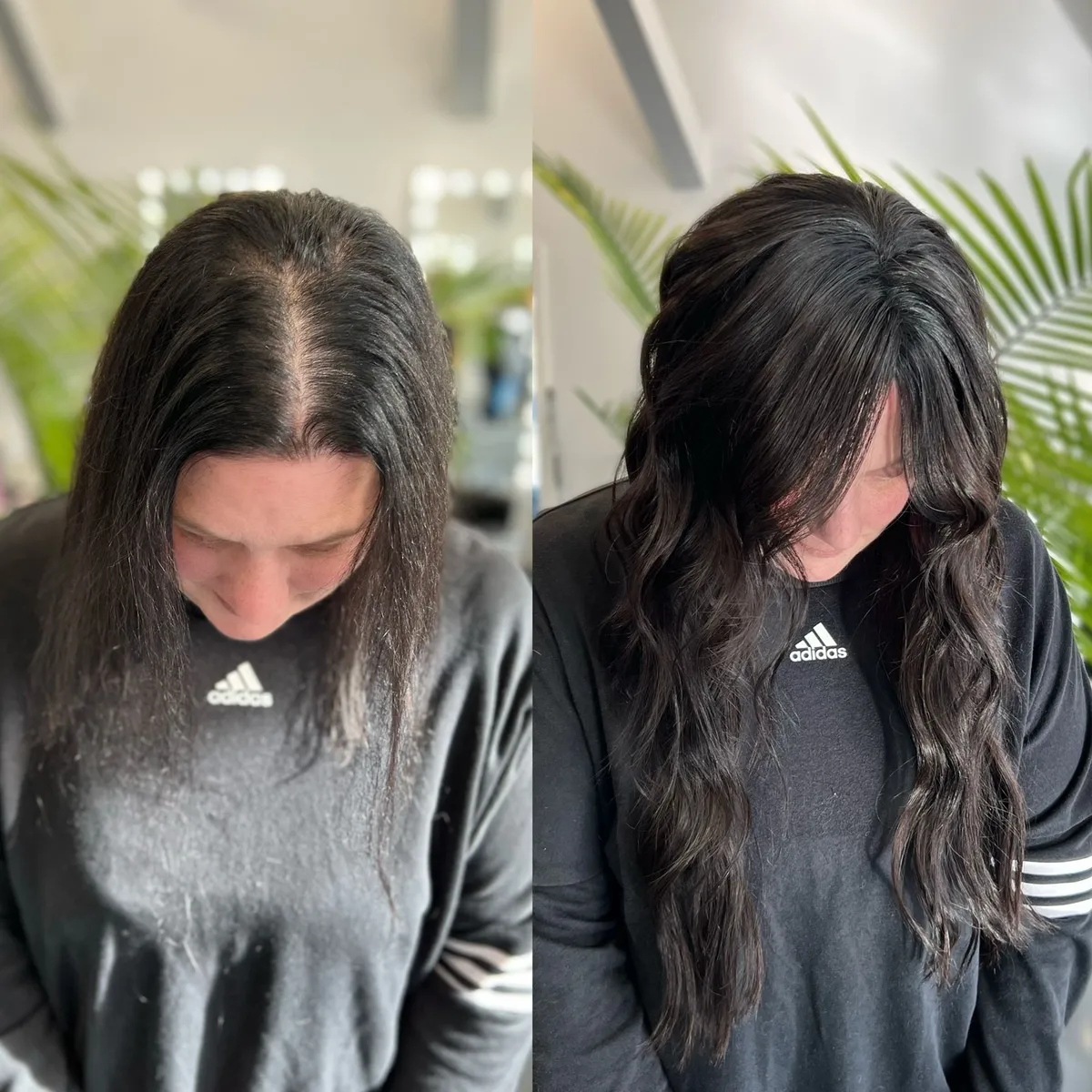 Before and After Combination of Crown Hair Extensions and Added Lenght in Middletown, Louisville, KY