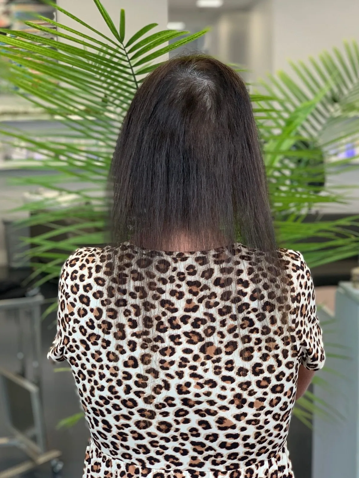 Client with Thin Dark Hair Before Crown Hair Extensions