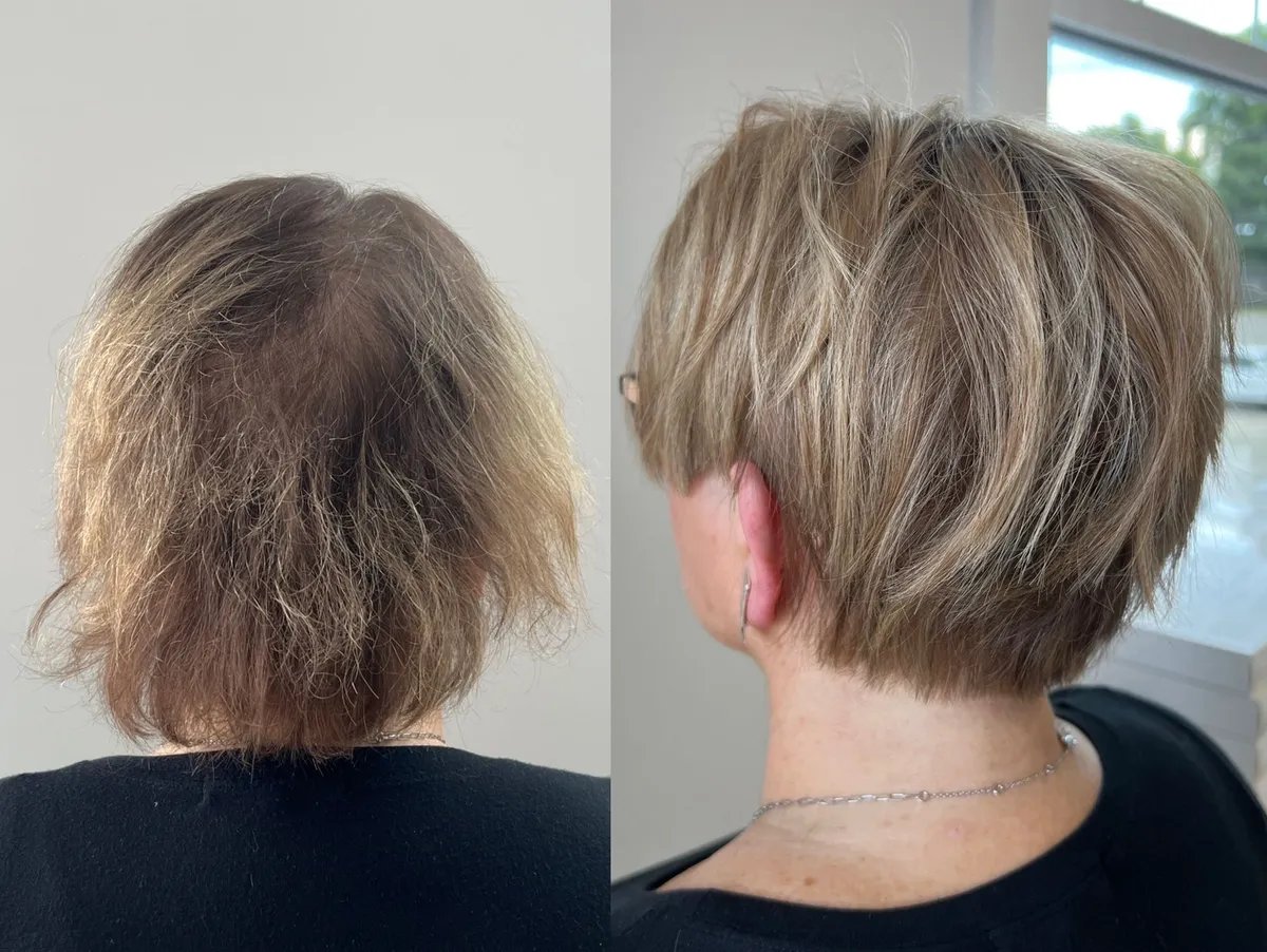 Before and After Crown Hair Extensions and Coloring the Hair from Behind - Louisville, KY
